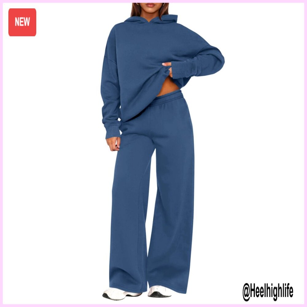 Women's 2-Piece Sweatsuit Set Long Sleeve Hoodie Wide Leg Pants Tracksuit